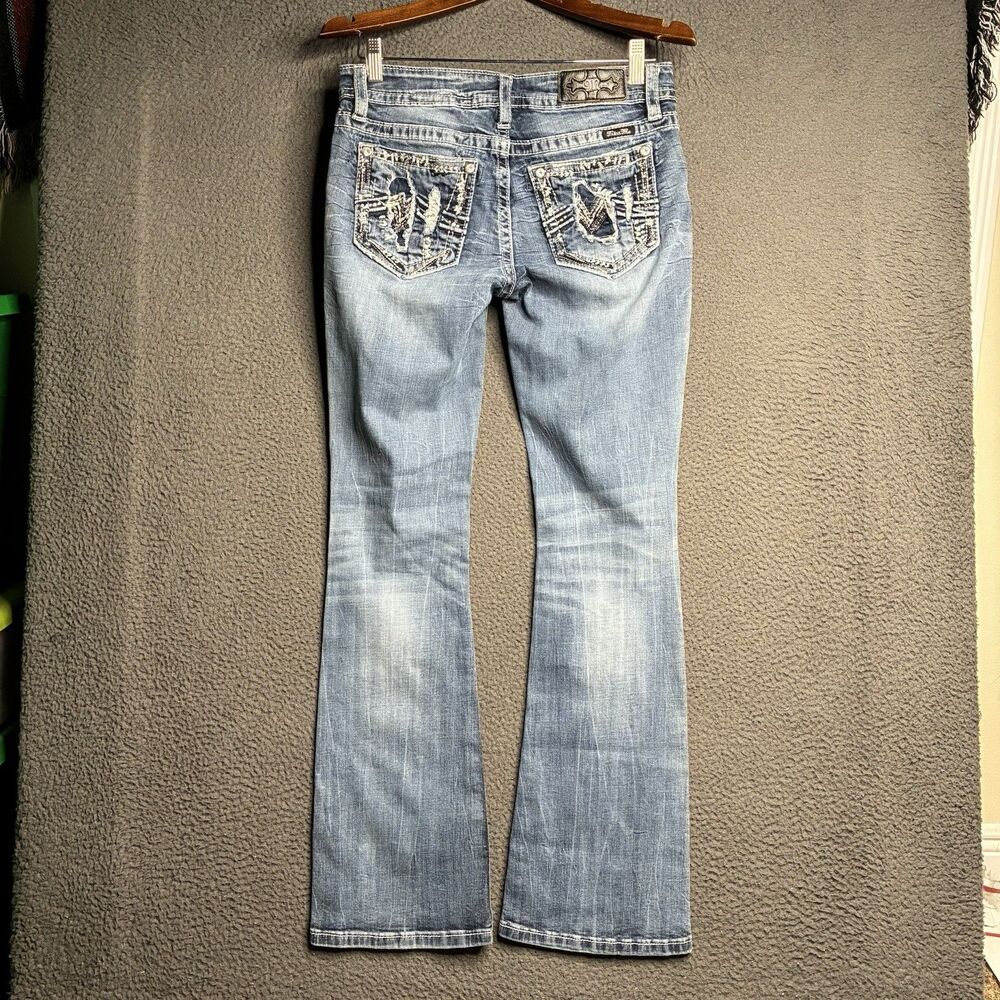 Y2K Miss Me Womens Bootcut Jeans Embellished Mid Rise Boot 29 Cyber